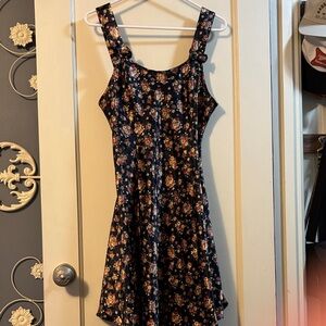 Floral A-Line Sundress in Navy Blue